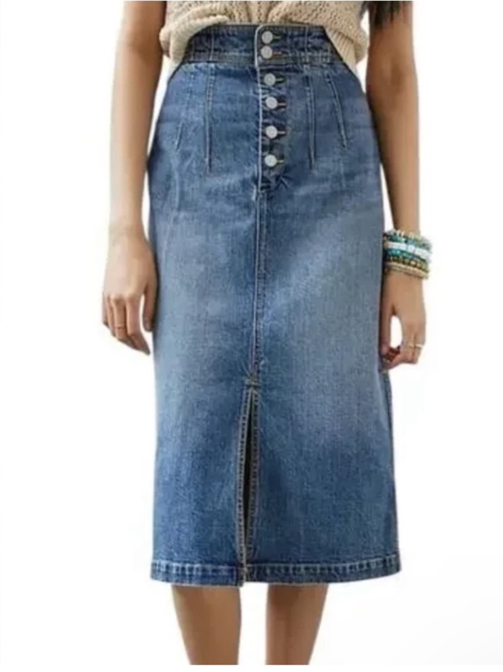 NWOT Anthropologie Pilcro High-Waist Button-Front Denim Pencil Skirt